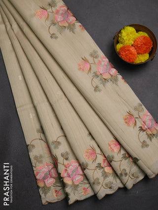 Beige Semi Raw Silk Saree - Embroidery Work