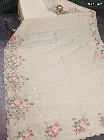Beige Semi Raw Silk Saree - Embroidery Work