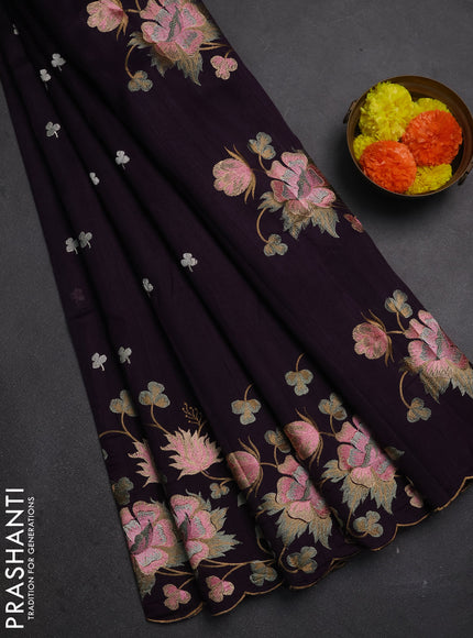 Deep Purple Semi Raw Silk Saree - Embroidery Work
