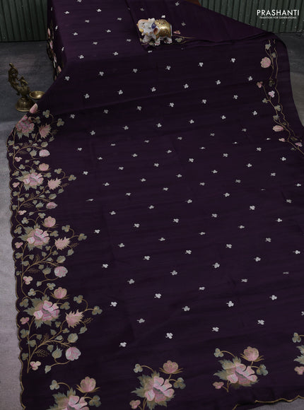 Deep Purple Semi Raw Silk Saree - Embroidery Work
