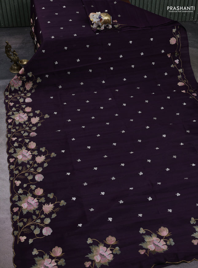 Deep Purple Semi Raw Silk Saree - Embroidery Work