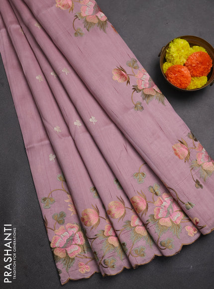 Pastel Pink Semi Raw Silk Saree - Embroidery Work
