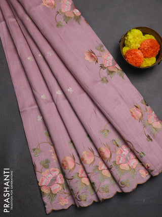 Pastel Pink Semi Raw Silk Saree - Embroidery Work