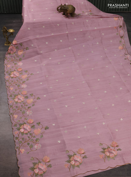 Pastel Pink Semi Raw Silk Saree - Embroidery Work