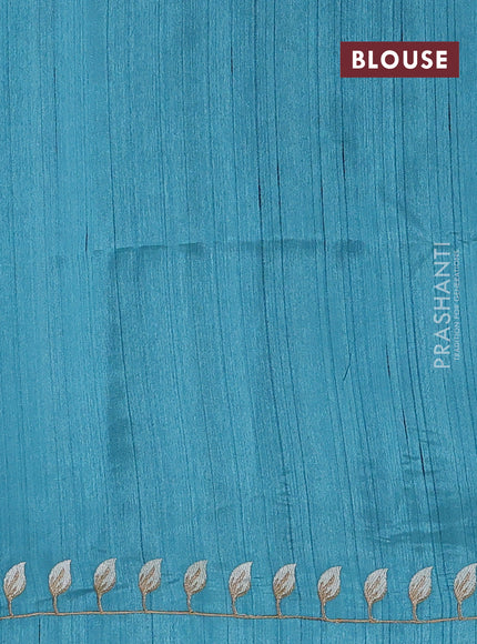 Teal Blue Semi Raw Silk Saree - Embroidery Work