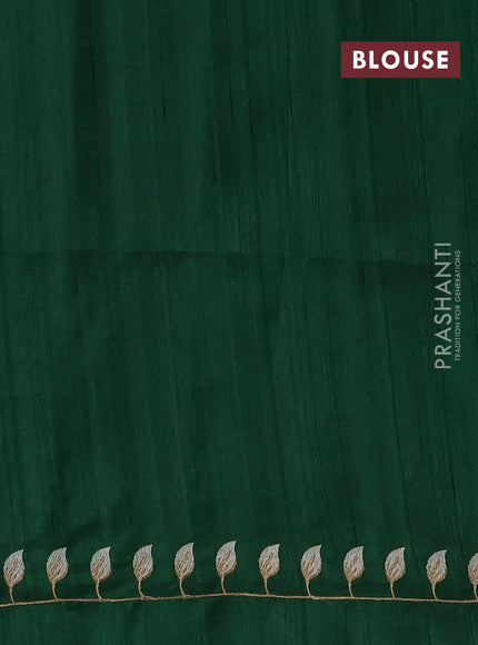 Bottle Green Semi Raw Silk Saree - Embroidery Work