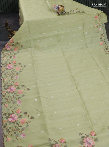 Pista Green Semi Raw Silk Saree - Embroidery Work