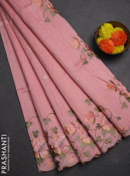 Peach Shade Semi Raw Silk Saree - Embroidery Work
