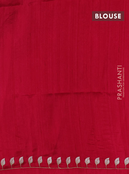 Dark Pink Semi Raw Silk Saree - Embroidery Work