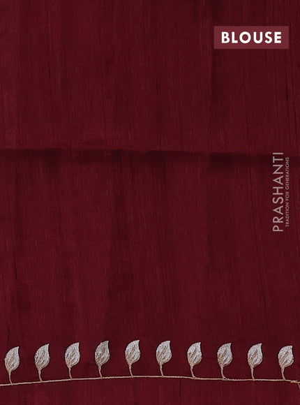 Wine Shade Semi Raw Silk Saree - Embroidery Work