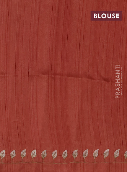 Dark Peach Shade Semi Raw Silk Saree - Embroidery Work