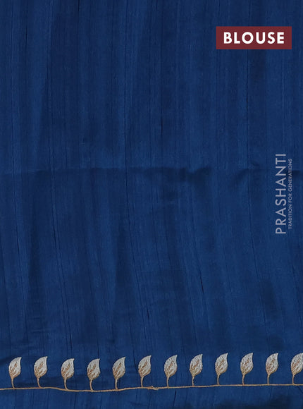 Peacock Blue Semi Raw Silk Saree - Embroidery Work