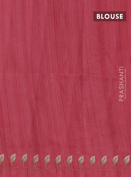 Peach Pink Semi Raw Silk Saree - Embroidery Work
