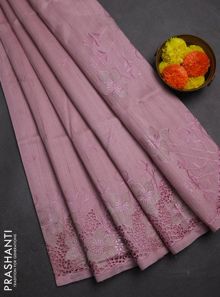 Pastel Pink Semi Raw Silk Saree - Embroidery Work