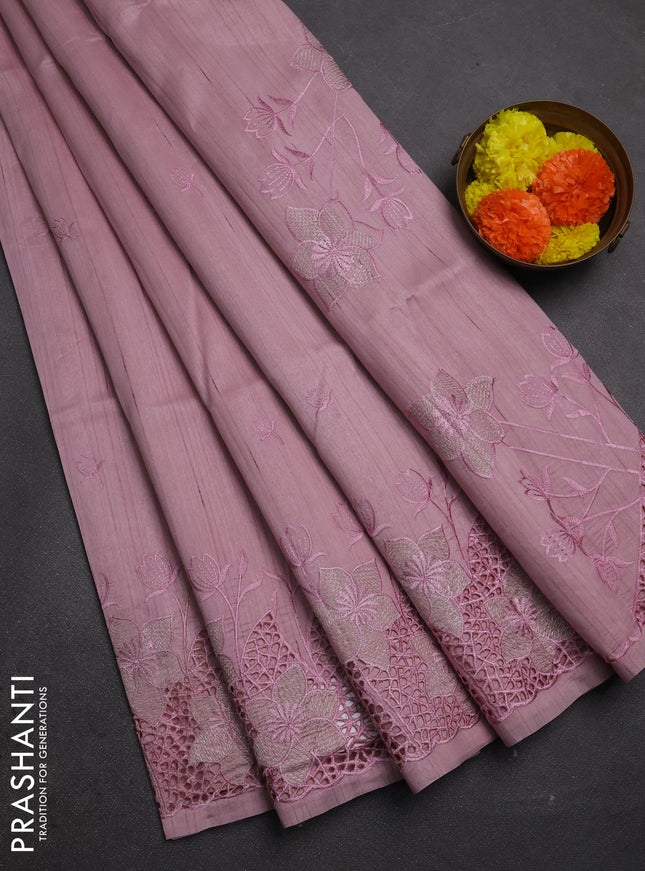 Pastel Pink Semi Raw Silk Saree - Embroidery Work