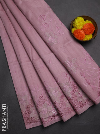 Pastel Pink Semi Raw Silk Saree - Embroidery Work
