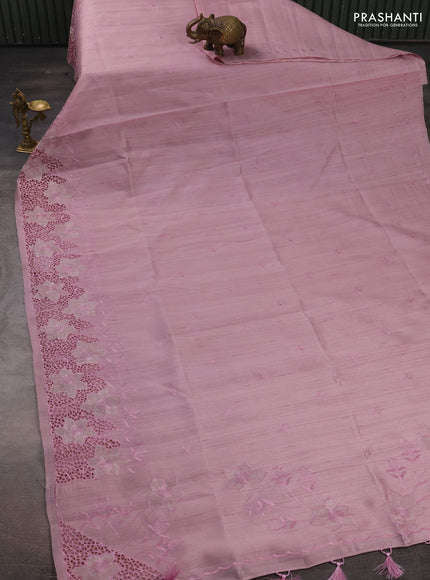 Pastel Pink Semi Raw Silk Saree - Embroidery Work