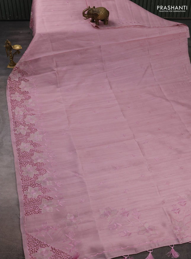 Pastel Pink Semi Raw Silk Saree - Embroidery Work