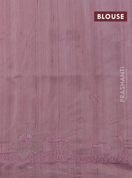 Pastel Pink Semi Raw Silk Saree - Embroidery Work