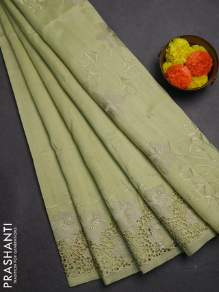 Pista Green Semi Raw Silk Saree - Embroidery Work
