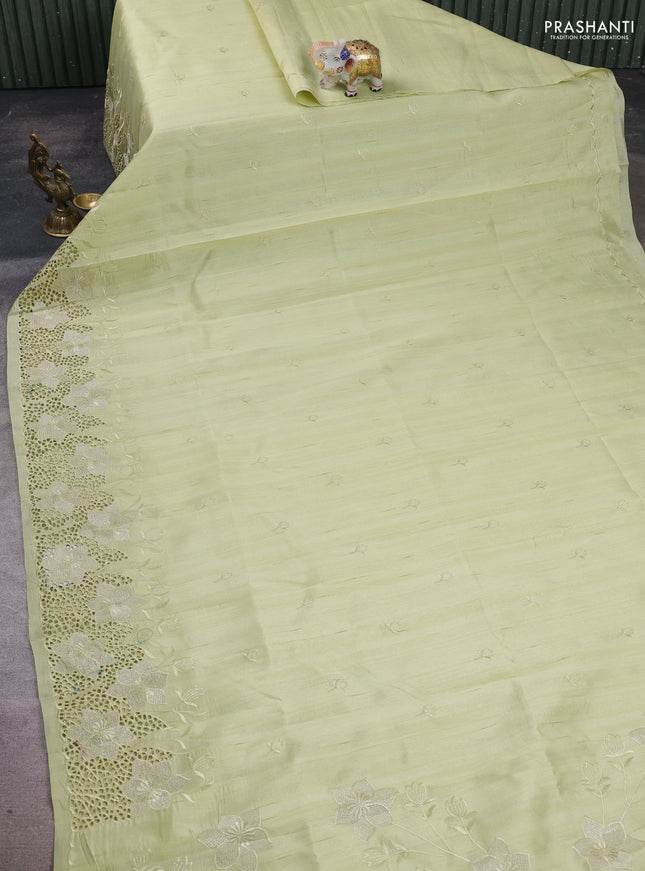 Pista Green Semi Raw Silk Saree - Embroidery Work