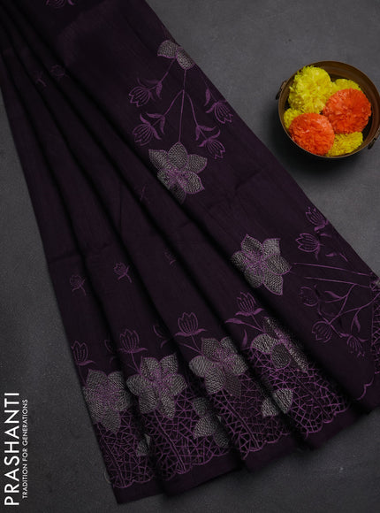 Deep Purple Semi Raw Silk Saree - Embroidery Work