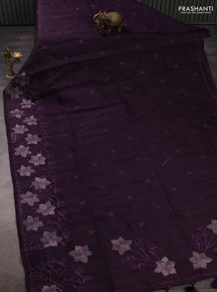 Deep Purple Semi Raw Silk Saree - Embroidery Work