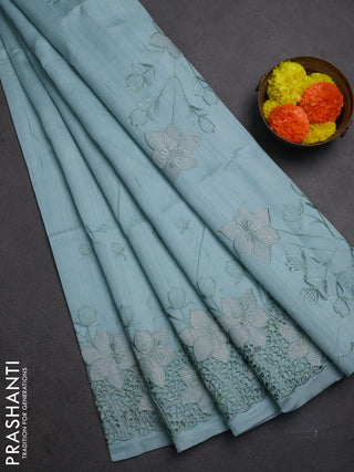 Pastel Blue Semi Raw Silk Saree - Embroidery Work