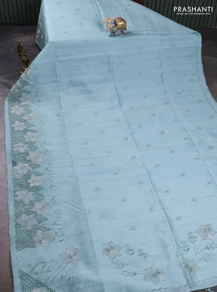 Pastel Blue Semi Raw Silk Saree - Embroidery Work