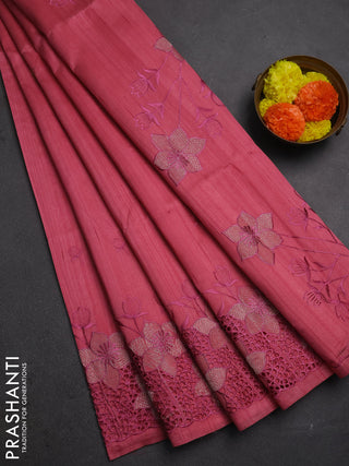Peach Pink Semi Raw Silk Saree - Embroidery Work