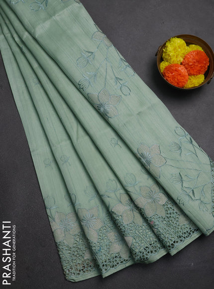 Pastel Green Semi Raw Silk Saree - Embroidery Work
