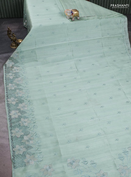 Pastel Green Semi Raw Silk Saree - Embroidery Work