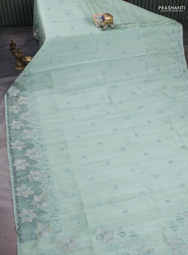 Pastel Green Semi Raw Silk Saree - Embroidery Work