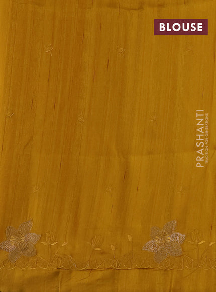 Dark Mustard Semi Raw Silk Saree - Embroidery Work