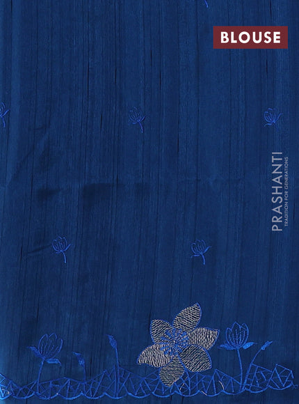 Peacock Blue Semi Raw Silk Saree - Embroidery Work