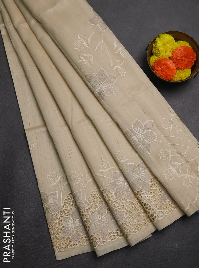 Beige Semi Raw Silk Saree - Embroidery Work