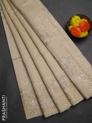 Beige Semi Raw Silk Saree - Embroidery Work