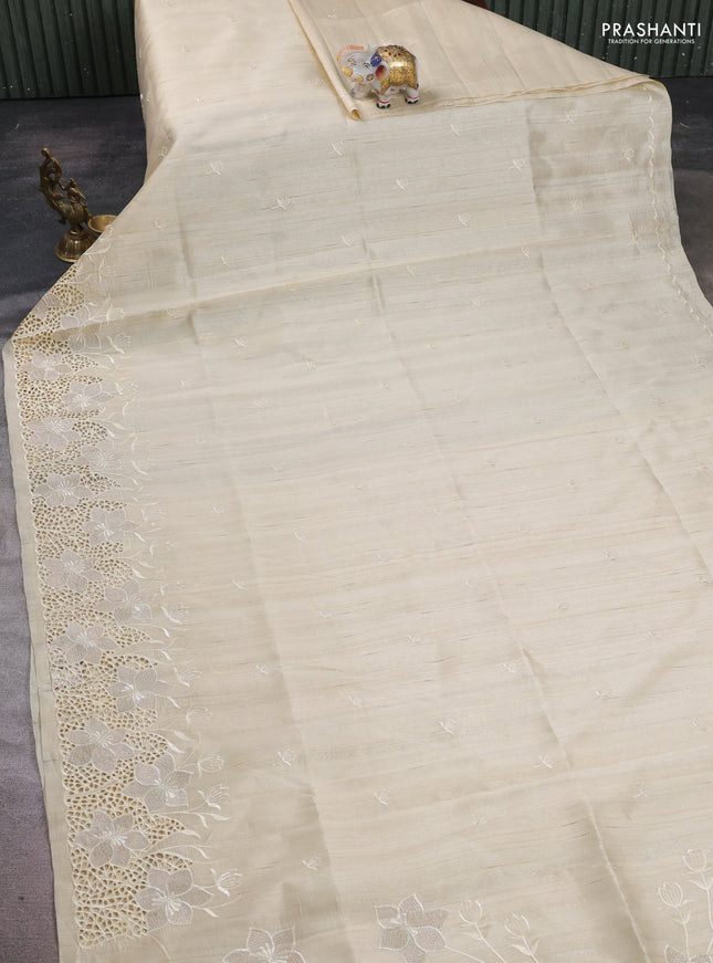 Beige Semi Raw Silk Saree - Embroidery Work