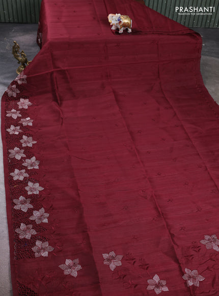 Deep Maroon Semi Raw Silk Saree - Embroidery Work