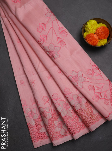 Peach Shade Semi Raw Silk Saree - Embroidery Work
