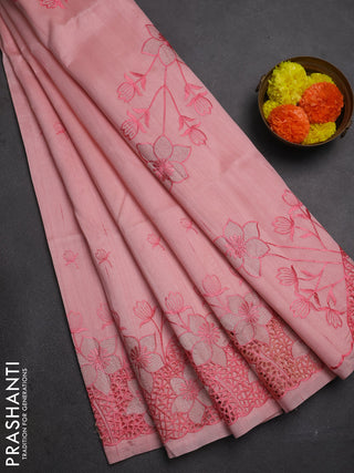 Peach Shade Semi Raw Silk Saree - Embroidery Work