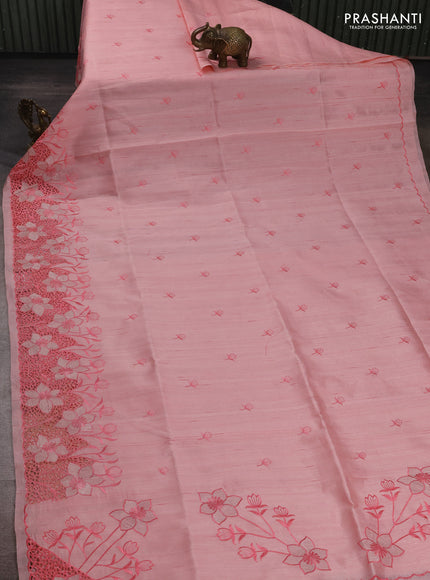 Peach Shade Semi Raw Silk Saree - Embroidery Work