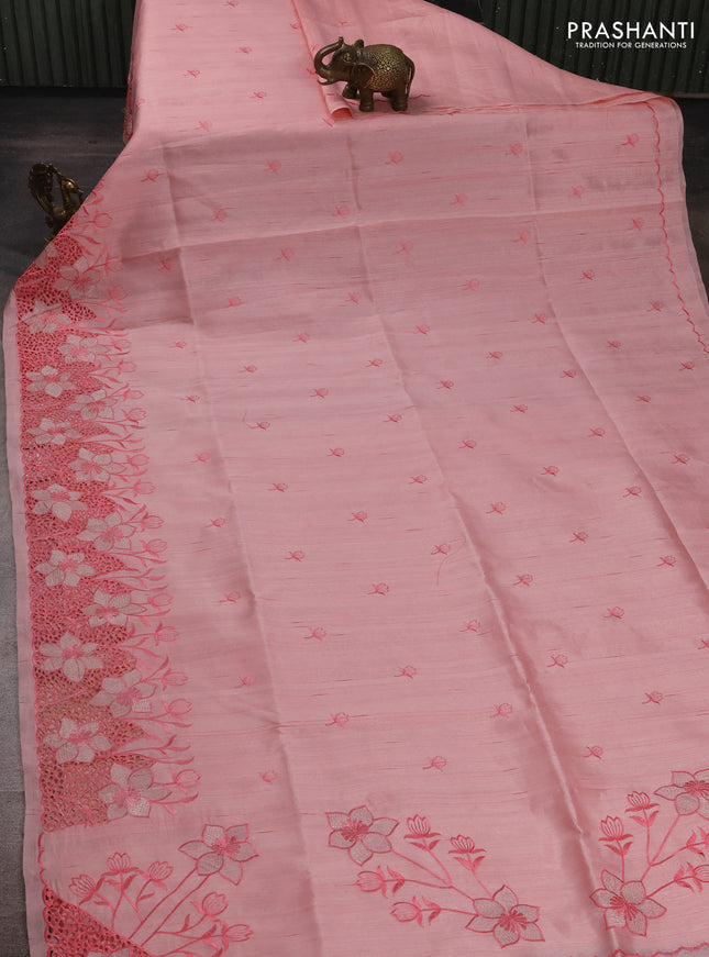 Peach Shade Semi Raw Silk Saree - Embroidery Work