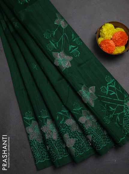 Bottle Green Semi Raw Silk Saree - Embroidery Work