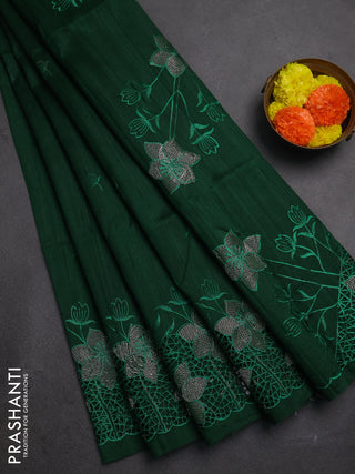 Bottle Green Semi Raw Silk Saree - Embroidery Work