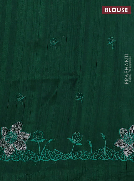 Bottle Green Semi Raw Silk Saree - Embroidery Work