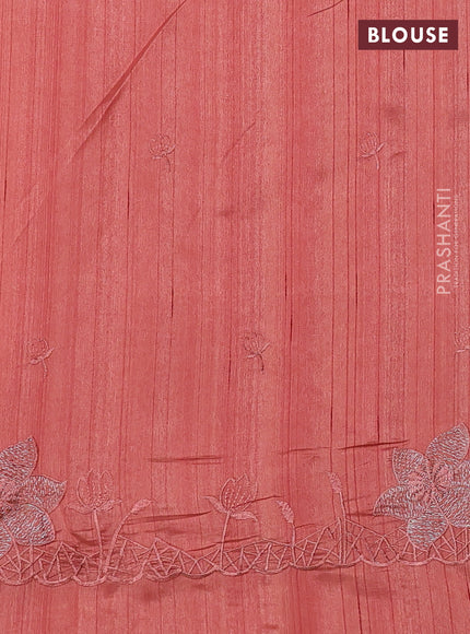 Dark Peach Semi Raw Silk Saree - Embroidery Work