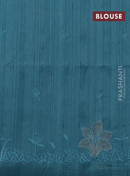 Teal Green Shade Semi Raw Silk Saree - Embroidery Work