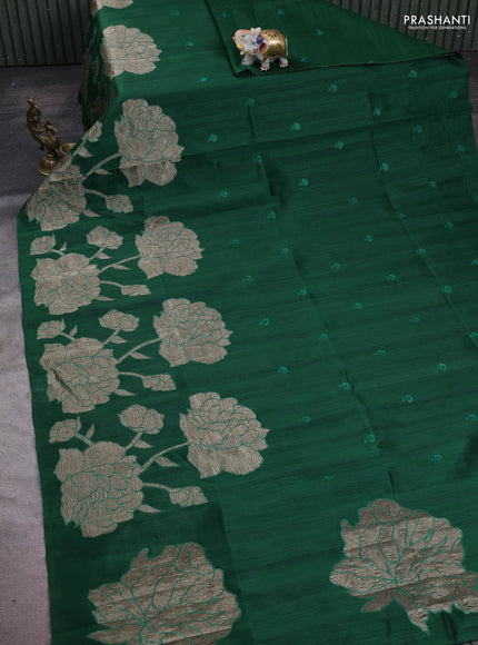 Bottle Green Semi Raw Silk Saree - Embroidery Work