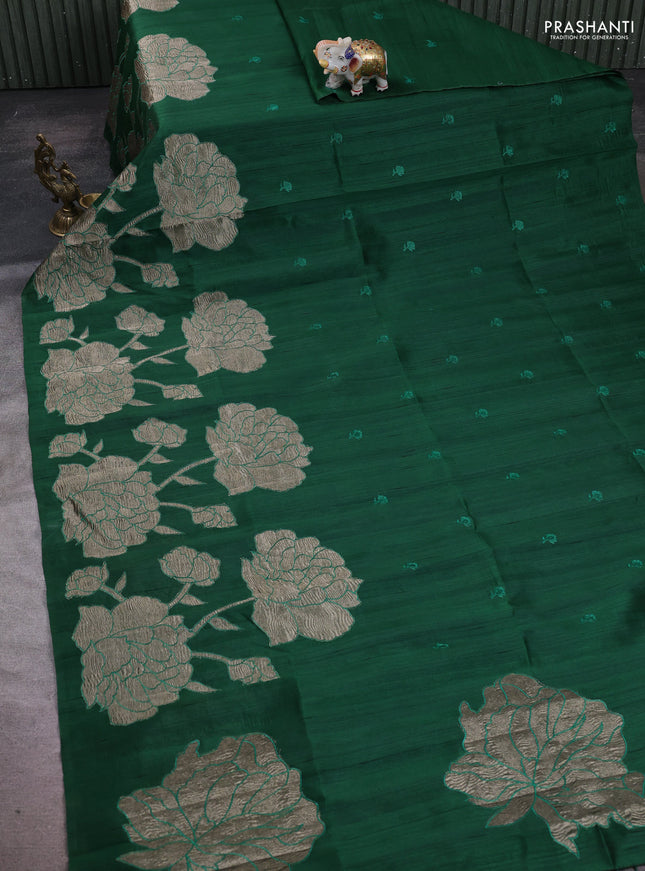 Bottle Green Semi Raw Silk Saree - Embroidery Work